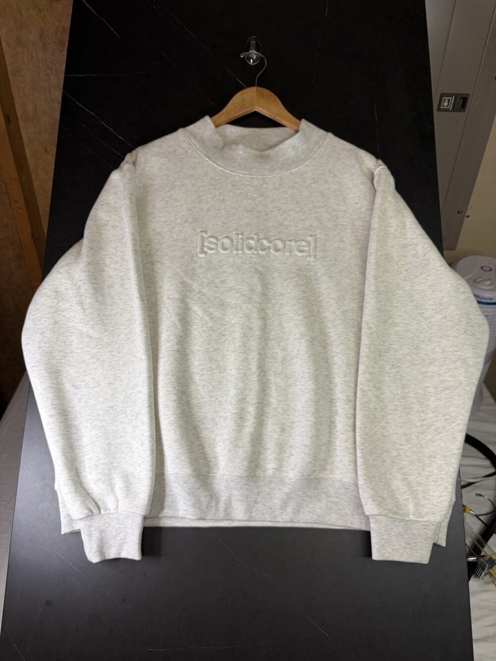 Solidcore Solidays Sweatshirt Unisex L Heather Gray Embossed Logo Mock Neck